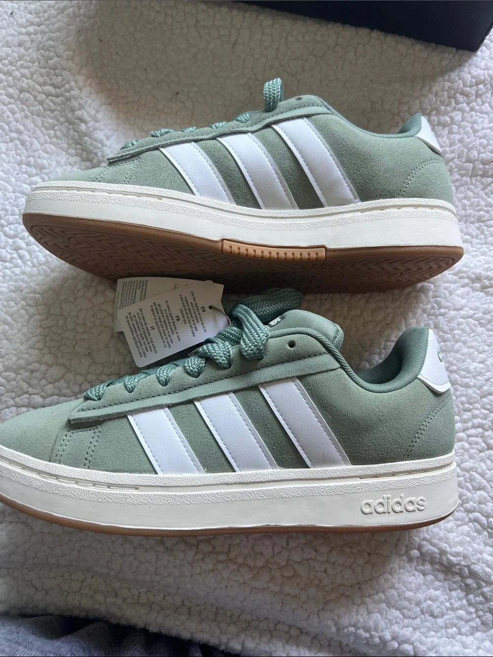 Adidas|  Court Alpha 00s Sneakers in Sage Green and White. W9